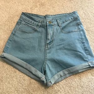 high waisted stretch jean shorts